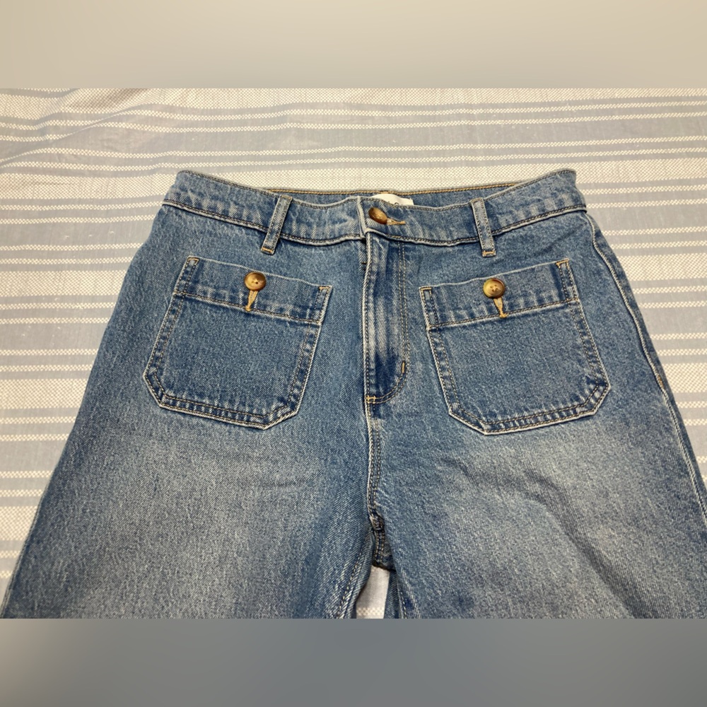 LOFT “The Palmer Wide Leg” light blue denim jeans. - Picture 3 of 6